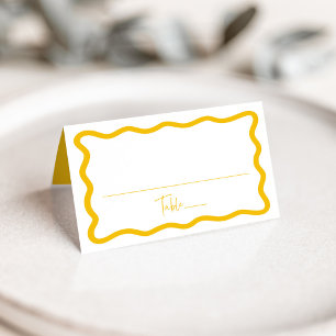 Modern Yellow Wavy Frame Wedding Place Card