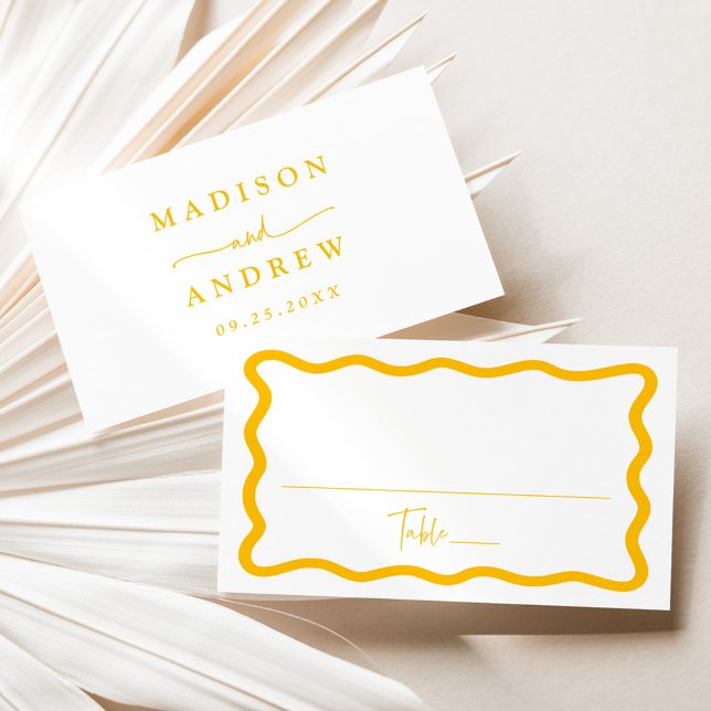 Modern Yellow Wavy Frame Wedding Place Card (Creator Uploaded)