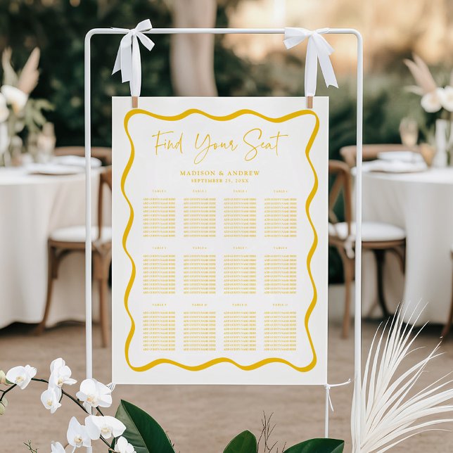 Modern Yellow Wavy Frame Wedding Seating Chart (Creator Uploaded)