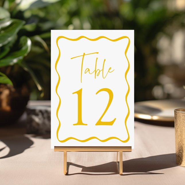 Modern Yellow Wavy Frame Wedding Table Number (Creator Uploaded)