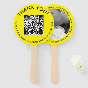 Modern Yellow Web QR Code Digital Scannable Photo Hand Fan