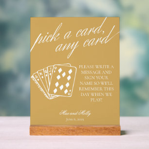 Modern Yellow Wedding Playing Cards Pedestal Sign