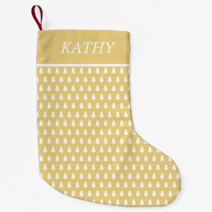 Modern Yellow White Christmas Tree Pattern Name Small Christmas Stocking