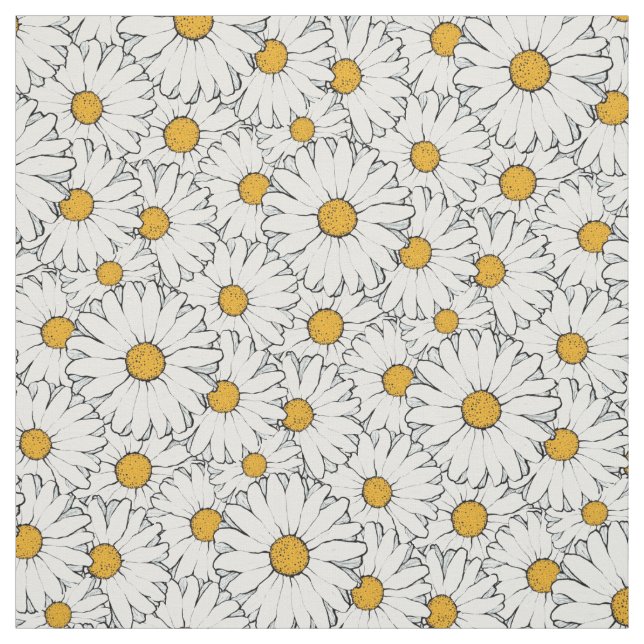 Modern Yellow White Daisy Floral Pattern Fabric (Swatch)