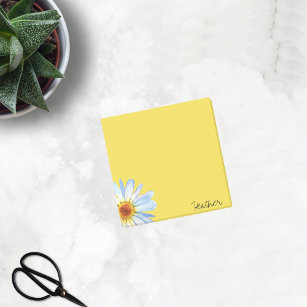 Modern Yellow White Daisy Watercolor Personalise Post-it Notes