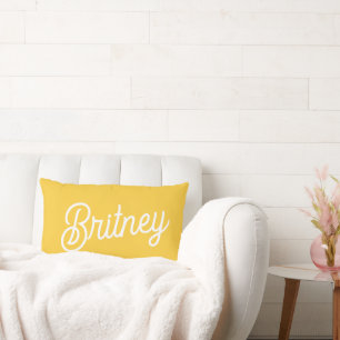 Modern Yellow White Monogram and Name  Lumbar Cushion