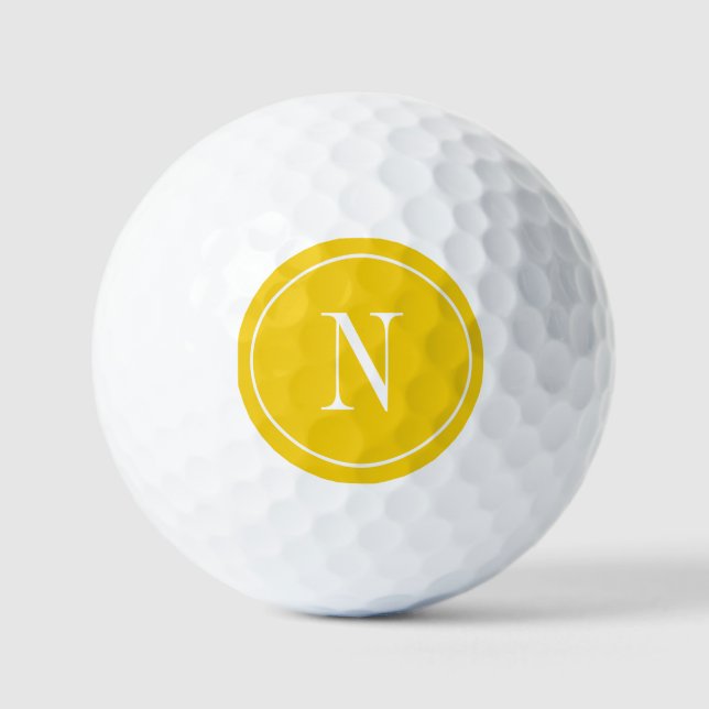 Modern yellow &white monogram initial golf balls (Front)