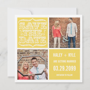 Modern Yellow & White Save the Date Photo Cards