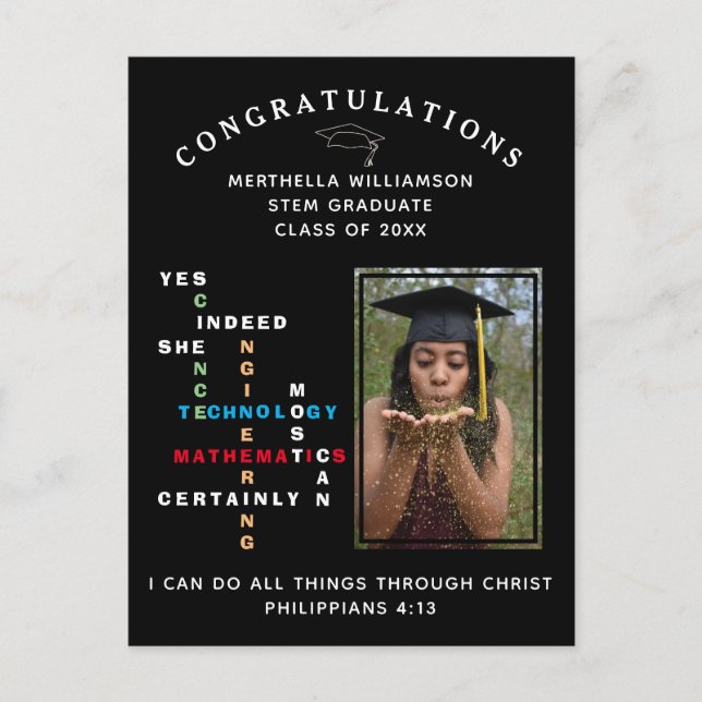 Modern YES SHE CAN Congrats STEM Graduate Announcement Postcard (Front)