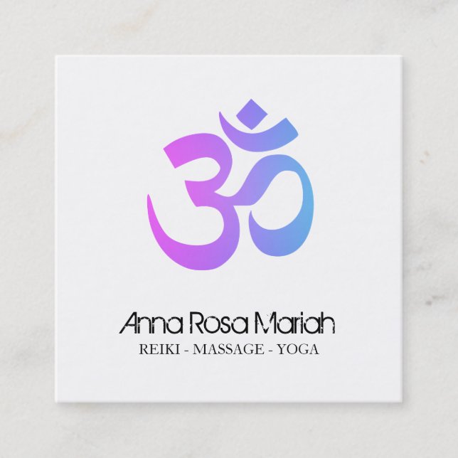 *~*  Modern Yoga Energy Healer Aum Om Symbol Square Business Card (Front)
