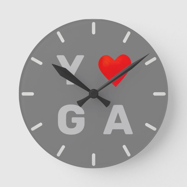 Modern Yoga Heart on Grey Round Clock (Front)