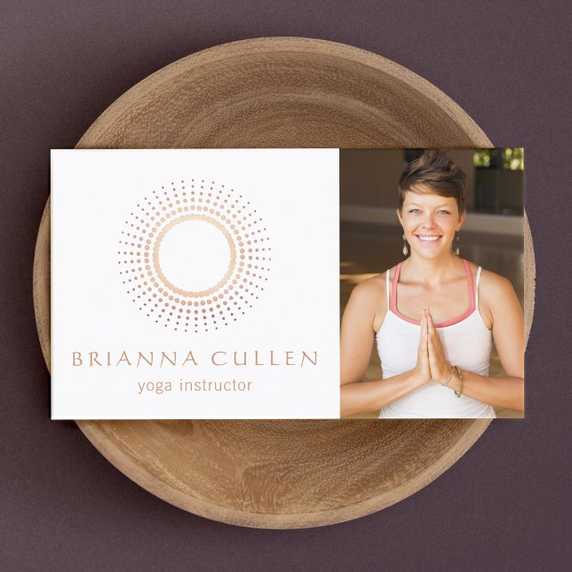Modern Yoga Instructor  Mandala Circle Logo Photo Business Card (Creator Uploaded)