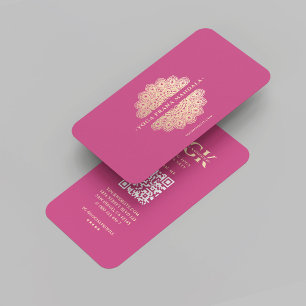 Modern Yoga Instructor Monogram Pink Gold Mandala  Business Card