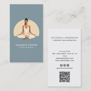 Modern Yoga/Mindfulness Lotus Pose Socials QR Code Business Card