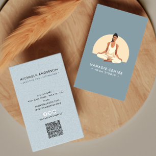 Modern Yoga/Mindfulness Lotus Pose Socials QR Code Business Card