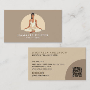 Modern Yoga/Wellness Lotus Pose Socials QR Code Business Card