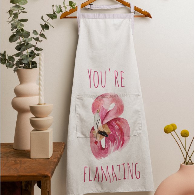 Modern You Are Flamazing Beauty Pink Flamingo Apron (Creator Uploaded)