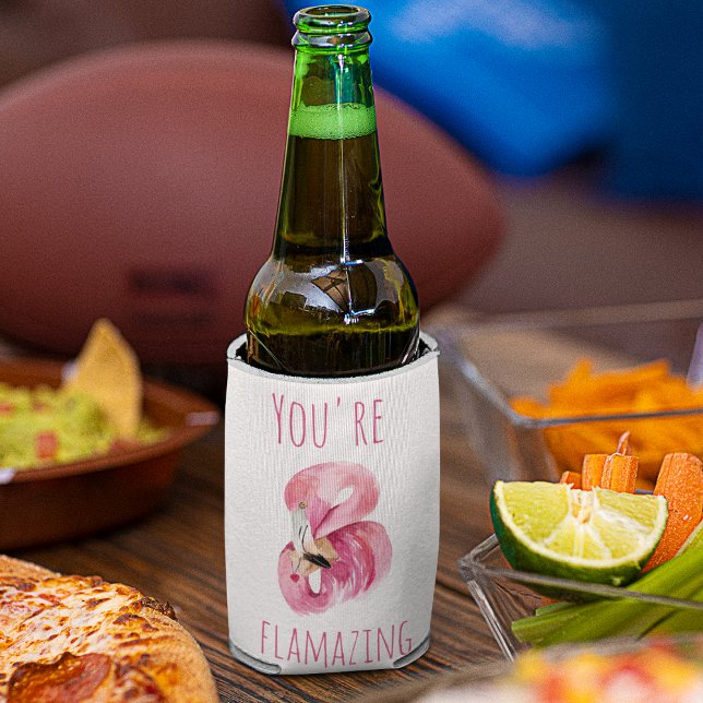 Modern You Are Flamazing Beauty Pink Flamingo Can Cooler (Creator Uploaded)