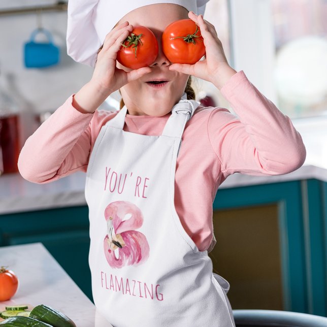 Modern You Are Flamazing Beauty Pink Flamingo Kids Apron (Creator Uploaded)