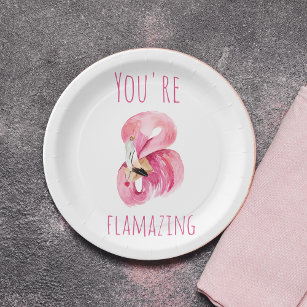 Modern You Are Flamazing Beauty Pink Flamingo Paper Plate