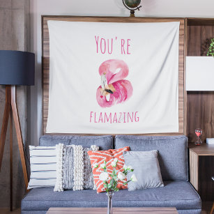 Modern You Are Flamazing Beauty Pink Flamingo Tapestry