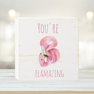Modern You Are Flamazing Beauty Pink Flamingo Wooden Box Sign