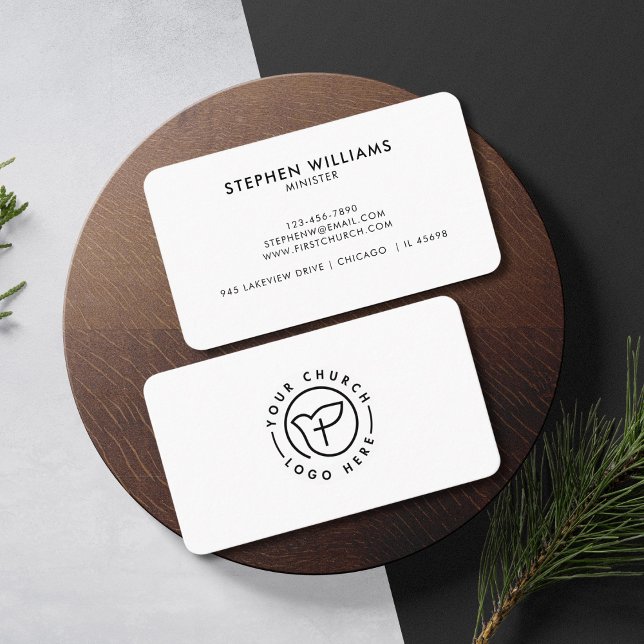 Modern Your Church Logo Minister Black and White Business Card (Creator Uploaded)