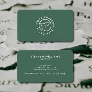 Modern Your Church Logo Minister Minimalist Green Business Card