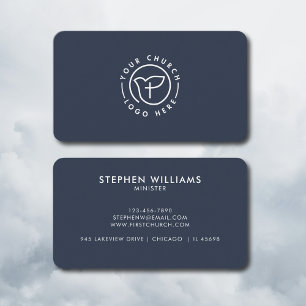 Modern Your Church Logo Minister Minimalist Navy Business Card