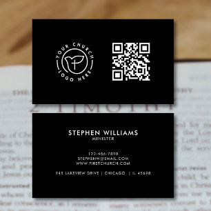 Modern Your Church Logo QR Code Black and White Business Card
