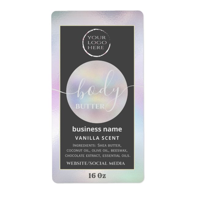 Modern your logo holographic script body butter  l (Front)