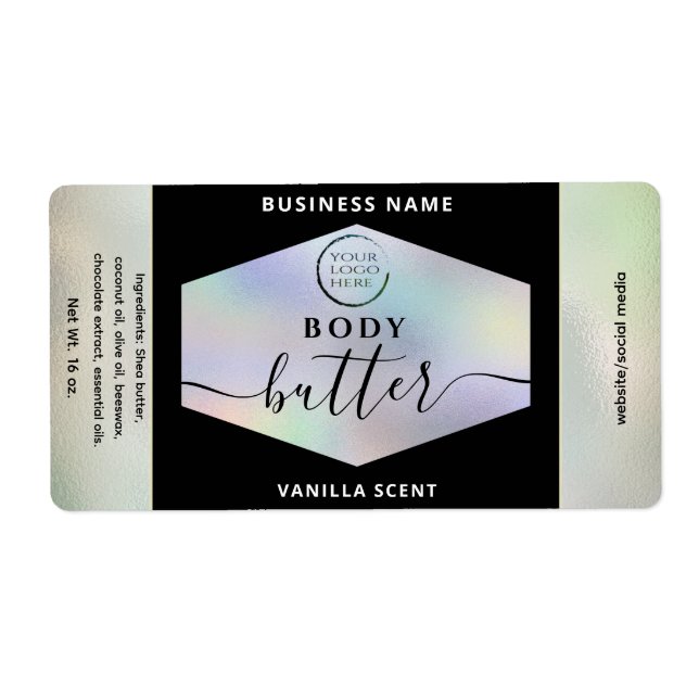 Modern your logo holographic script body butter  l (Front)