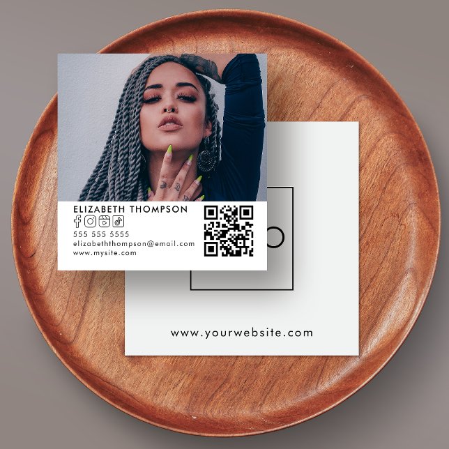 Modern Your Logo QR Code Trendy Social Media Photo Square Business Card (Creator Uploaded)