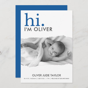 Modern Your Photo Torn Paper Birth Announcement