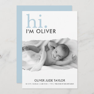 Modern Your Photo Torn Paper Birth Announcement