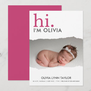 Modern Your Photo Torn Paper Birth Announcement