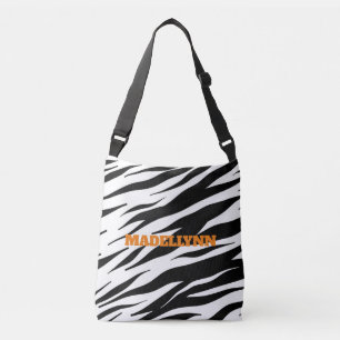 Modern Zebra Pattern Personalised Orange Text Tote