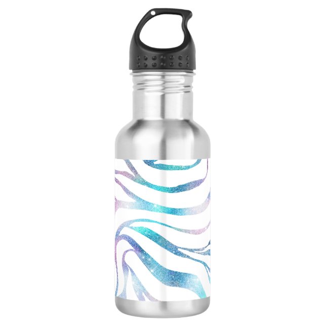 Modern Zebra Print Glam Blue Purple Glitter  532 Ml Water Bottle (Front)