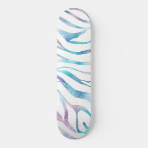 Modern Zebra Print Glam Blue Purple Glitter  Skateboard