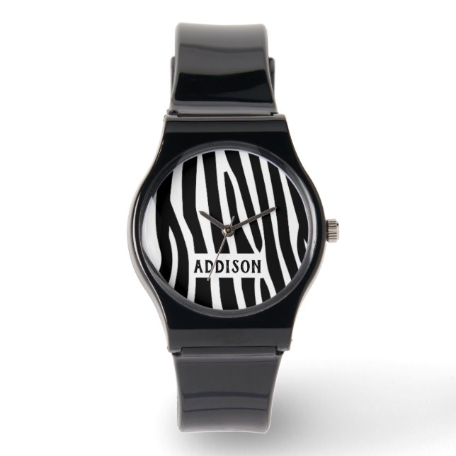 Modern Zebra Striped Personalised Watch (Front)