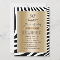 Modern Zebra Stripes Gold 50th Wedding Anniversary