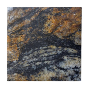 Modern Zen Black and Gold Quartzite Crystal Print Tile
