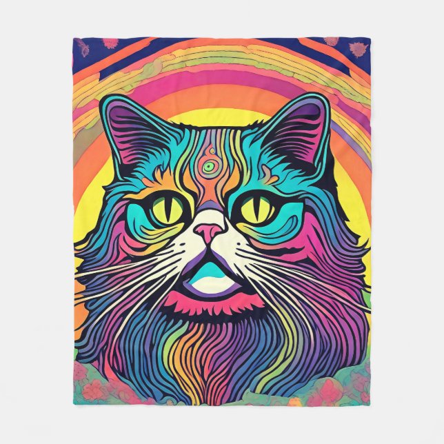 Modern Zen Cat Fleece Blanket (Front)