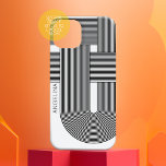 Modern Zen Geometric Lines with small name Case-Mate iPhone 14 Pro Max Case<br><div class="desc">A boho design with a striped pattern and circular shapes in black and white. A bold yet minimal design with an optional area to add text.</div>