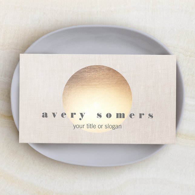 Modern Zen Gold Circle Beige Linen Business Card (Creator Uploaded)