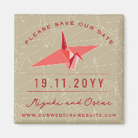 Modern Zen Origami Red Paper Crane Save The Date