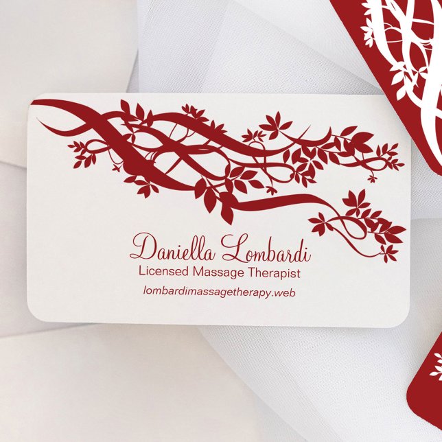 Modern Zen Red Branches Business Card (Modern Zen business card with rounded corners.)