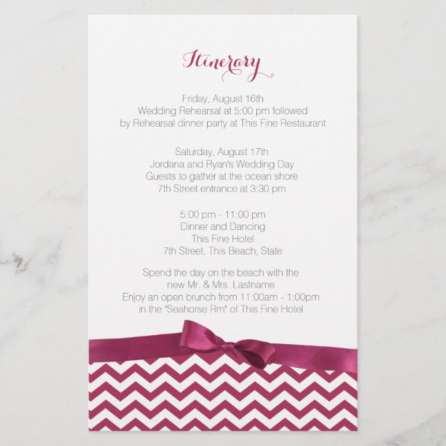Modern Zig Zag Berry and Grey Itinerary (Front)