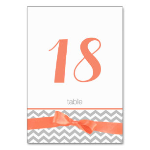 Modern Zigzag and Coral Bow Table Number Card