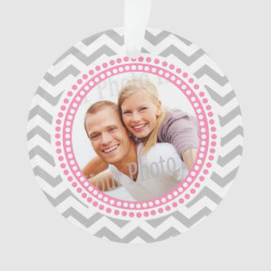 Modern Zigzag and Pink Dots Photo Ornament